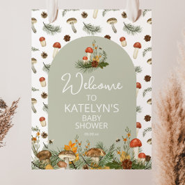 Poster Placa de Boas-Vindas com Cogumelos e Flores Silves