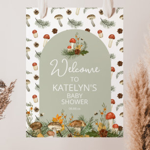 Poster Placa de Boas-Vindas com Cogumelos e Flores Silves