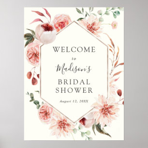 Poster Placa de Boas-Vindas com Florais Rosa Empoeirado e