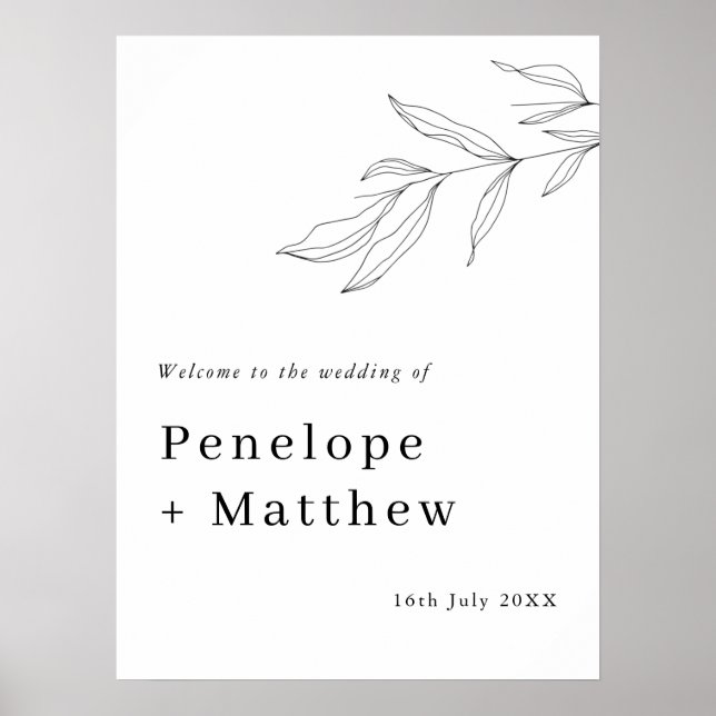 Poster Placa de Boas-Vindas com Folhagem em Arte de Linha (Frente)