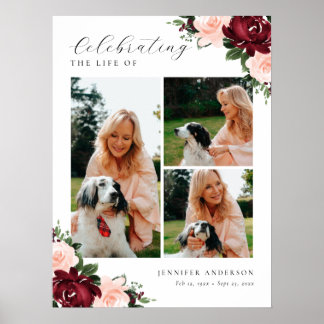 Poster Placa de Boas-Vindas com Foto Floral Rosa Borgonha