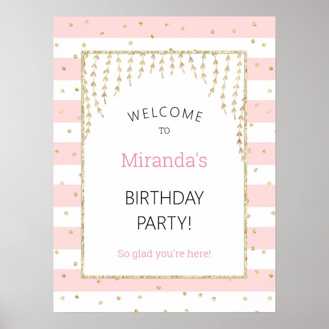 Poster Placa de Boas-Vindas Confete Dourado Rosa (Frente)