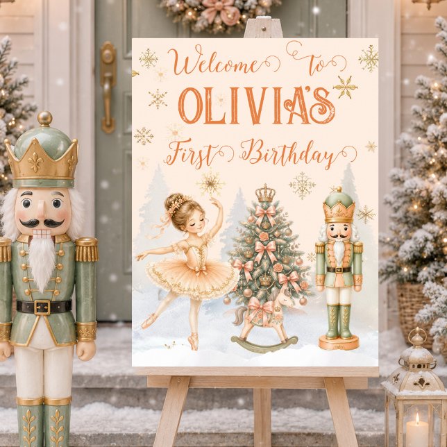 Poster Placa de Boas-Vindas da Fada Açúcar Ameixa do Queb (Nutcracker Sugar Plum Fairy Ballerina Welcome Sign)