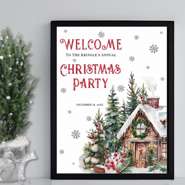 Poster Placa de Boas-Vindas da Festa de Natal de Inverno (Festive Winter Christmas Party Welcome Sign)