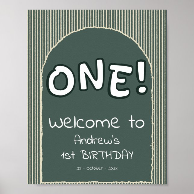 Poster Placa de Boas-Vindas de 1º Aniversário com Listras (Frente)