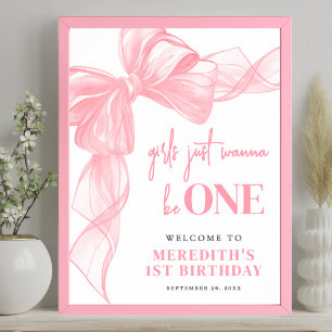 Poster Placa de Boas-Vindas de 1º Aniversário das Pink Bo