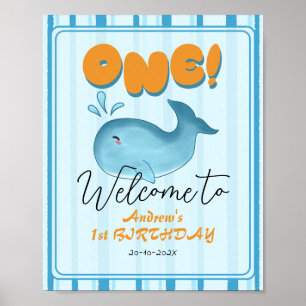 Poster Placa de Boas-Vindas de 1º Aniversário de Baleia A