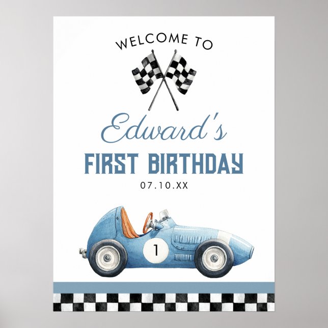 Poster Placa de Boas-Vindas de 1º Aniversário do Carro de (Frente)