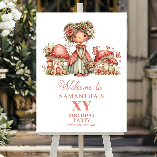 Poster Placa de Boas-Vindas de 2º Aniversário da Fada Ros (Whimsical Blush Fairy 2nd Birthday Welcome Sign)