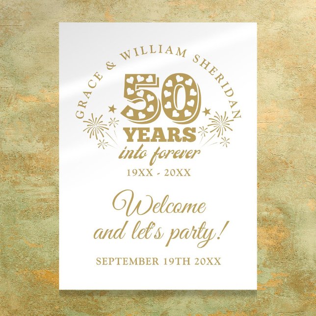 Poster Placa de Boas-Vindas de 50º Aniversário Para Sempr (Into Forever 50th Anniversary Welcome Sign)