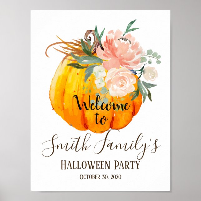 Poster Placa de boas-vindas de abóbora de Halloween (Frente)