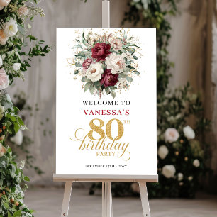 Poster Placa de Boas-Vindas de Aniversário de 80 Anos com