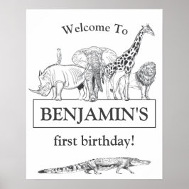 Poster Placa de Boas-Vindas de Aniversário de Animais do 