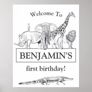 Poster Placa de Boas-Vindas de Aniversário de Animais do