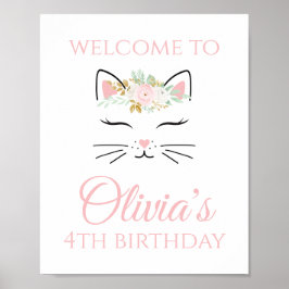 Poster Placa de Boas-Vindas de Aniversário de Gatinho com