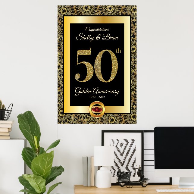 Poster placa de boas-vindas de aniversário de ouro 50º (Escritório em casa)
