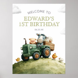Poster Placa de Boas-Vindas de Aniversário de Trator de A