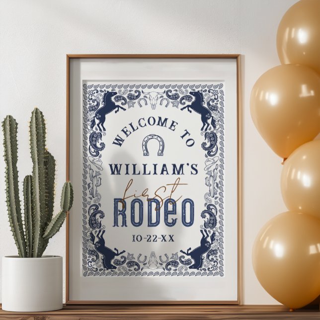 Poster Placa de Boas-Vindas de Aniversário do Primeiro Ro (Western Birthday Party Welcome Sign)