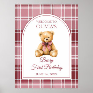 Poster Placa de Boas-Vindas de Aniversário Urso de Pelúci