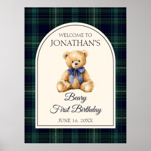 Poster Placa de Boas-Vindas de Aniversário Urso de Pelúci