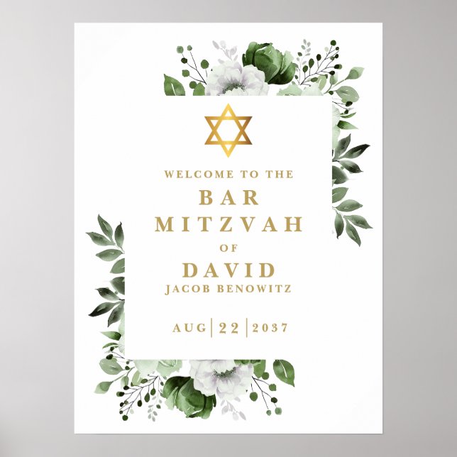 Poster Placa de Boas-Vindas de Bar Mitzvah Bat Mitzvah Fl (Frente)