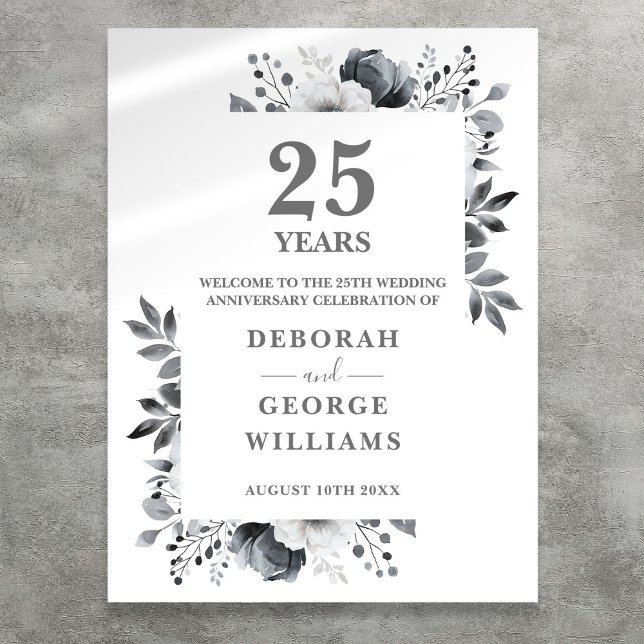 Poster Placa de Boas-vindas de Bodas de Prata de 25 Anos (Silver 25th Wedding Anniversary Welcome Sign)