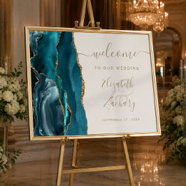 Poster Placa de Boas-Vindas de Casamento Ágata Verde Turq
