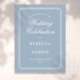 Poster Placa de Boas-Vindas de Casamento Art Déco Azul Em