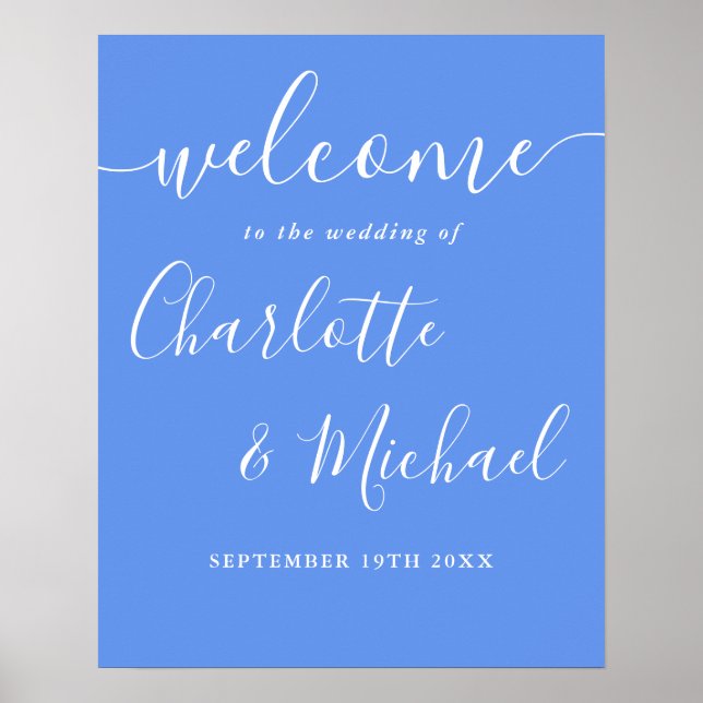 Poster Placa de Boas-Vindas de Casamento Azul Centáurea M (Frente)