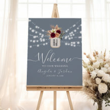 Placa de Boas-Vindas de Casamento Azul Empoeirado 