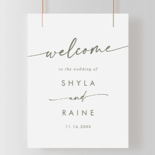 Poster Placa de Boas-Vindas de Casamento Boho Chic Verde