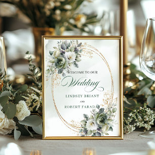 Poster Placa de Boas-Vindas de Casamento Botânico Verde S