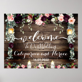 Poster Placa de Boas-Vindas de Casamento Burgundy Blush R