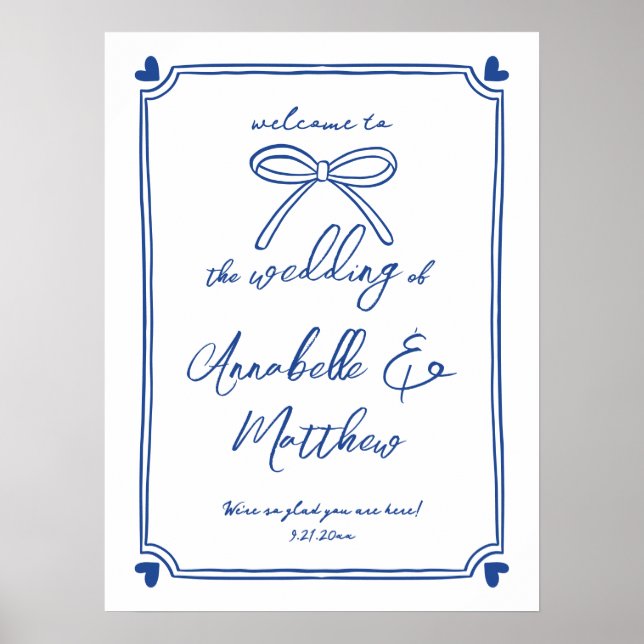 Poster Placa de Boas-Vindas de Casamento Caprichosa Azul  (Frente)