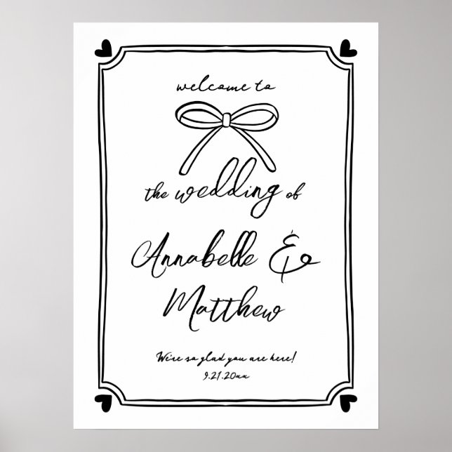 Poster Placa de Boas-Vindas de Casamento Caprichosa com A (Frente)