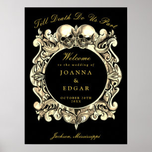 Poster Placa de Boas-Vindas de Casamento Caveiras Dourada