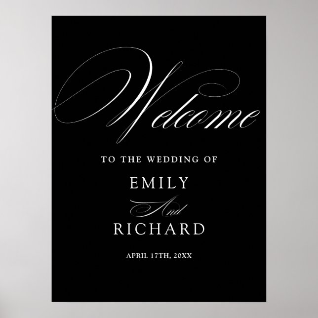 Poster Placa de Boas-Vindas de Casamento Chic Script Pret (Frente)