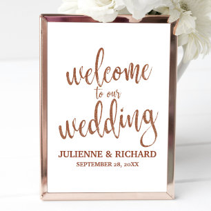 Poster Placa de Boas-Vindas de Casamento Cobre Brilho 8x1