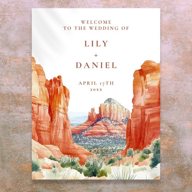 Poster Placa de Boas-Vindas de Casamento com Aquarela de  (Desert Mountain Watercolor Wedding Welcome Sign)