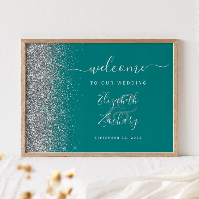 Poster Placa de Boas-Vindas de Casamento com Brilho Prate (Criador carregado)