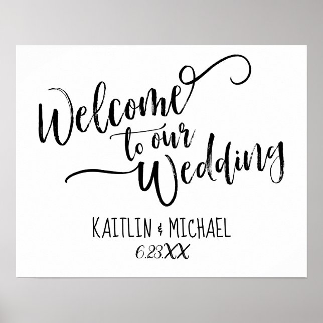 Póster Placa de Boas-Vindas de Casamento com Caligrafia d (Frente)