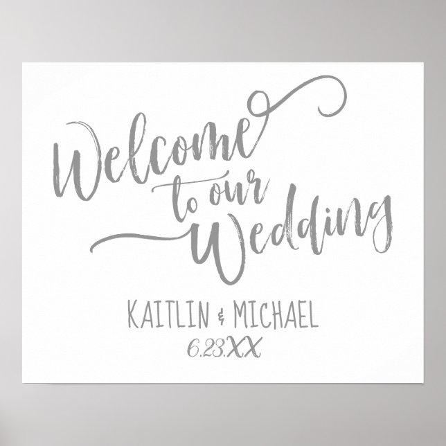 Póster Placa de Boas-Vindas de Casamento com Caligrafia d (Frente)