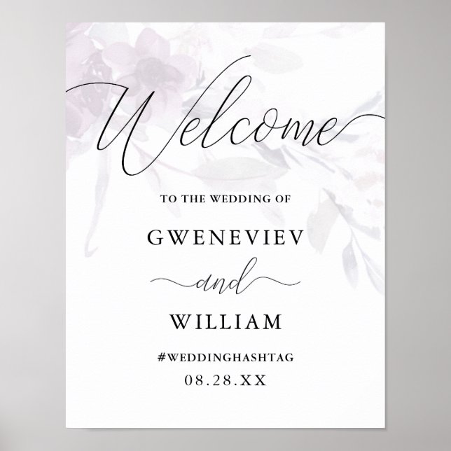 Poster Placa de Boas-Vindas de Casamento com Caligrafia F (Frente)