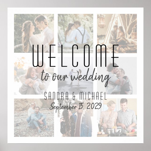 Poster Placa de Boas-Vindas de Casamento com Colagem de F (Frente)