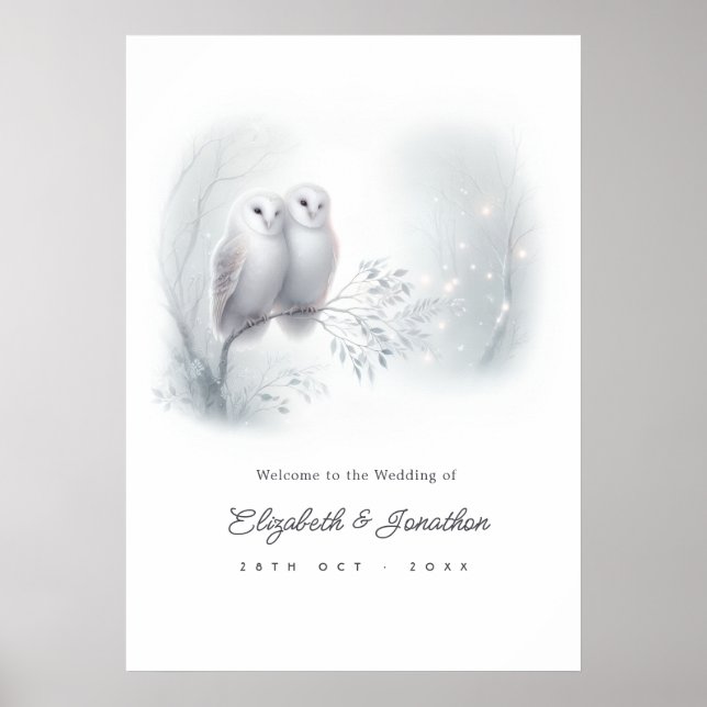 Poster Placa de Boas-Vindas de Casamento com Coruja da Fa (Frente)
