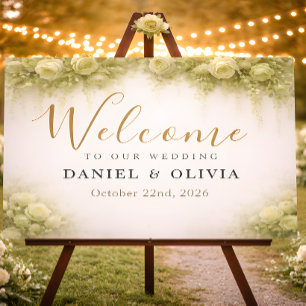 Poster Placa de Boas-Vindas de Casamento com Folhagem de 