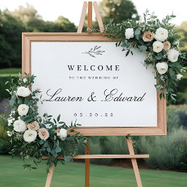 Poster Placa de Boas-Vindas de Casamento com Folhagem Mod