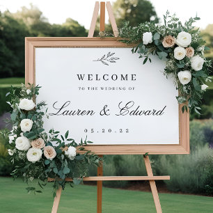 Poster Placa de Boas-Vindas de Casamento com Folhagem Mod