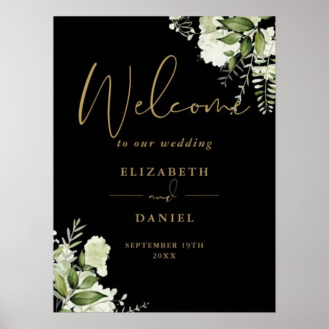 Poster Placa de Boas-Vindas de Casamento com Folhagem Pre (Frente)