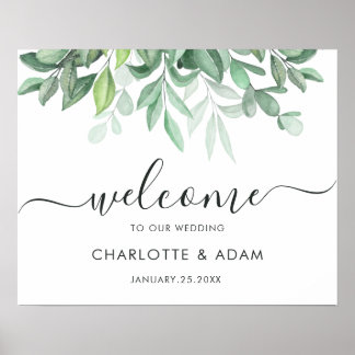 Poster Placa de Boas-Vindas de Casamento com Folhagem Ver